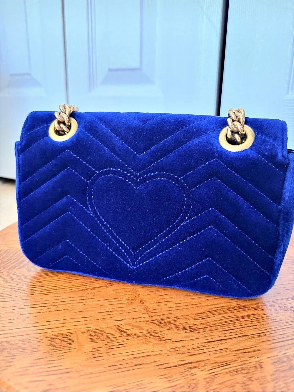 Gucci GG Marmont Velvet Small Shoulder Bag Blue - Picture 4 of 16